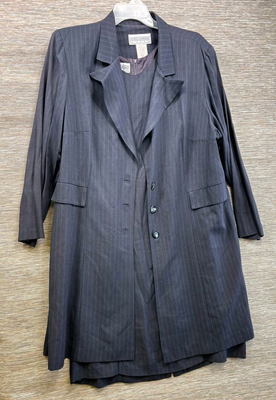 Jessica Howard Suit Set Womens 22 Gray Pinstripe 2 Piece Jacket Dress Lined